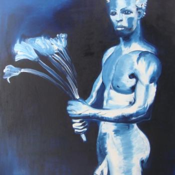 Pintura intitulada "Kouros aux Fleurs" por Kitzie, Obras de arte originais, Óleo