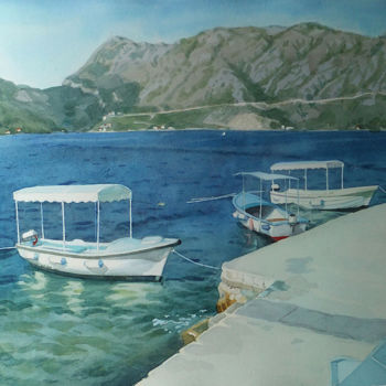 Peinture intitulée ""Лодки"" par Elena Kizaeva, Œuvre d'art originale, Aquarelle