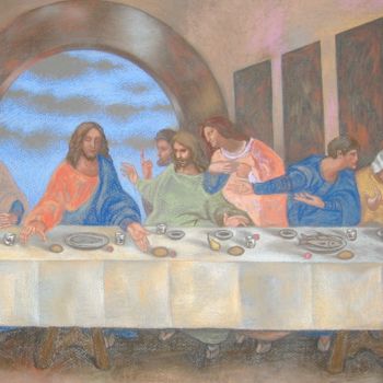 Painting titled "Dinner of Jesus and…" by Yulia Vyacheslavovna, Original Artwork, Other
