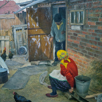 Painting titled "Дела житейские." by Iurii Klapoukh, Original Artwork, Oil