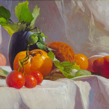 Картина под названием "Натюрморт с помидор…" - Юрий Клапоух, Подлинное произведение искусства, Масло