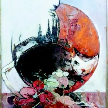 Malarstwo zatytułowany „Chats avec jardín d…” autorstwa Klaudia Neuhardt, Oryginalna praca, Olej