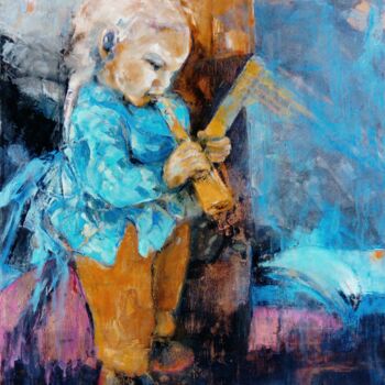 Malerei mit dem Titel "Flötenspieler" von Klaudia Neuhardt, Original-Kunstwerk, Öl