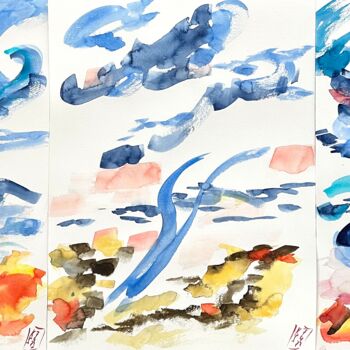 Картина под названием "Seasons Blue" - Klaus Stieghorst (KS), Подлинное произведение искусства, Акварель