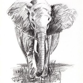 Tekening getiteld "Elephant" door Klazien De Vries, Origineel Kunstwerk