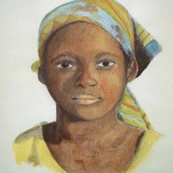 Dessin intitulée "South African Woman" par Klazien De Vries, Œuvre d'art originale