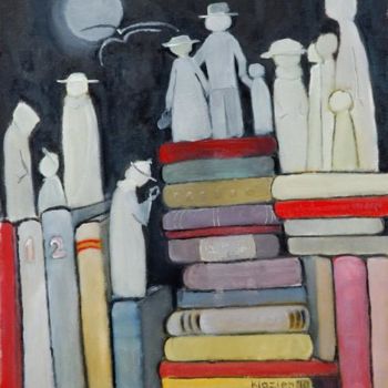 Painting titled "World of Old Books" by Klazien De Vries, Original Artwork