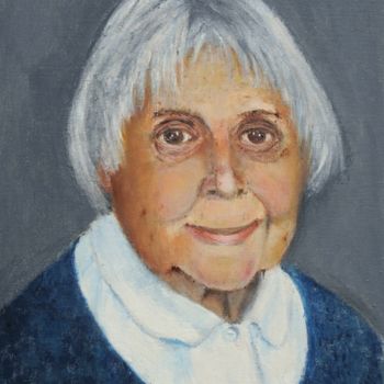 Schilderij getiteld "Smiling Old Lady" door Klazien De Vries, Origineel Kunstwerk