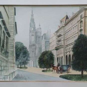 Schilderij getiteld "Wiener Rathaus" door Kurt Patzke, Origineel Kunstwerk, Aquarel