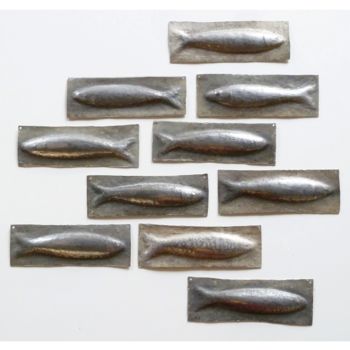 Sculpture titled "Sardines" by Kleinmanzano, Original Artwork, Metals