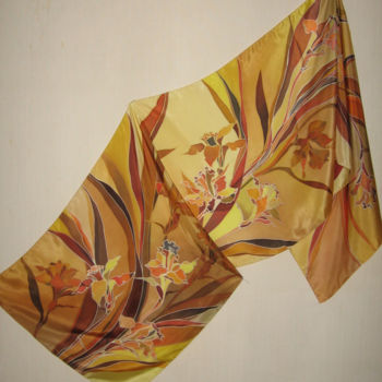 Textile Art titled "Batik scarf "Daffod…" by Lidia Cravcenco, Original Artwork, Fabric