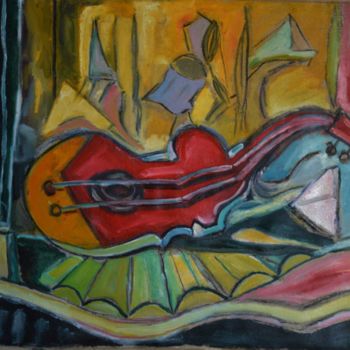 Peinture intitulée "lonely guitar" par Klim, Œuvre d'art originale, Huile