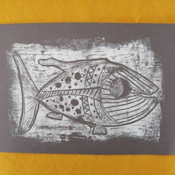 印花与版画 标题为“Gael le poisson” 由Claire Ferrari (klrferr), 原创艺术品, Linocuts