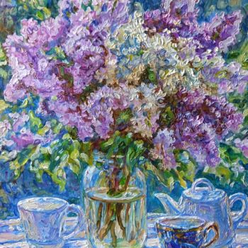 Painting titled "Tea with the aroma…" by Klybartgallery, Original Artwork, Oil