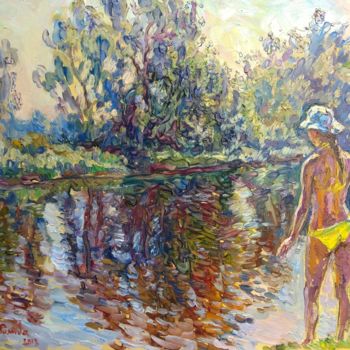 Painting titled "A girl in a swimsuit" by Klybartgallery, Original Artwork, Oil