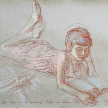 Drawing titled "The Girl reading a…" by Klybartgallery, Original Artwork, Pastel