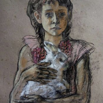 「Portrait of girl wi…」というタイトルの描画 Klybartgalleryによって, オリジナルのアートワーク, 木炭