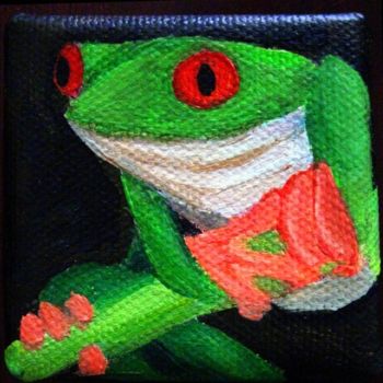 Painting titled "Tiny the Tree Frog" by Kristine Stclair, Original Artwork, Oil