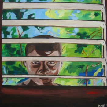 Malarstwo zatytułowany „Boy Peering Dominca…” autorstwa Kristen Ettensohn, Oryginalna praca