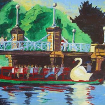 Painting titled "Swan Boats 9"x12"" by Kristen Ettensohn, Original Artwork
