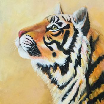 Painting titled "Tiger" by Anzo, Original Artwork, Oil Mounted on Wood Stretcher frame