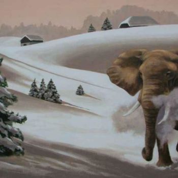 Painting titled "L'éléphant dans la…" by François Knopf, Original Artwork