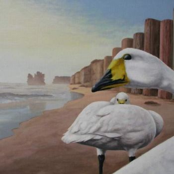 Painting titled "Cygnes sauvages" by François Knopf, Original Artwork