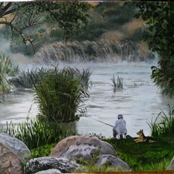 Картина под названием "Рыбалка" - Оксана Кочержат, Подлинное произведение искусства, Масло