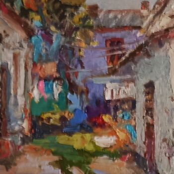 Картина под названием "Старый дворик..." - Denis Konotop, Подлинное произведение искусства, Масло