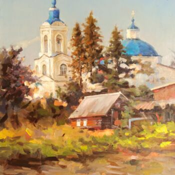 Painting titled "Сельский храм..." by Denis Konotop, Original Artwork, Oil