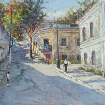 Painting titled "disappearing street…" by Denis Konotop, Original Artwork, Oil Mounted on Wood Stretcher frame