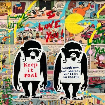 Schilderij getiteld "Monkey Sign x PopArt" door Koen Betjes, Origineel Kunstwerk, Acryl