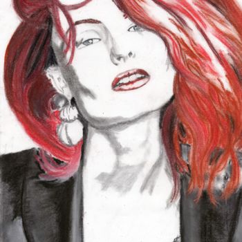 「Les cheveux rouges」というタイトルの描画 Patrick Koenigによって, オリジナルのアートワーク, チョーク