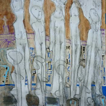 Pintura titulada "Les fleurs à genoux…" por Apollinaire Gbeteglo, Obra de arte original, Lápiz
