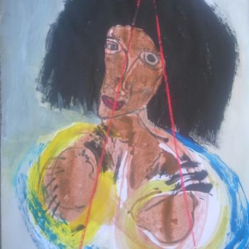 Peinture intitulée "Maman inquiète" par Apollinaire Gbeteglo, Œuvre d'art originale, Acrylique