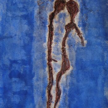Schilderij getiteld "Bleu love" door Apollinaire Gbeteglo, Origineel Kunstwerk, pigmenten
