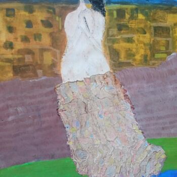 Pittura intitolato "Dans ses bras" da Apollinaire Gbeteglo, Opera d'arte originale, pigmenti