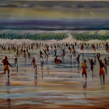 Painting titled "At the beach" by Kofi Nduro, Original Artwork, Acrylic