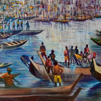 Painting titled "Fishing Bay" by Kofi Nduro, Original Artwork, Acrylic