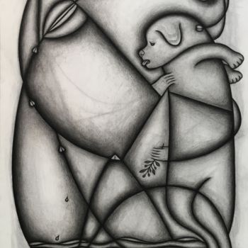 Disegno intitolato "Enveloped by the mo…" da Kerry O. Furlani, Opera d'arte originale, Carbone