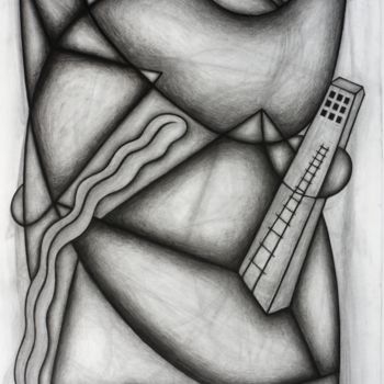 Drawing titled "Fatal Noise Upstairs" by Kerry O. Furlani, Original Artwork, Charcoal