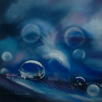 Malerei mit dem Titel "Blue droplet" von Koki, Original-Kunstwerk, Öl