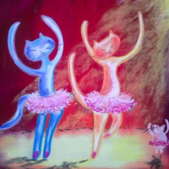 Dessin intitulée "Los Gatitos  bailan" par Koki, Œuvre d'art originale, Autre