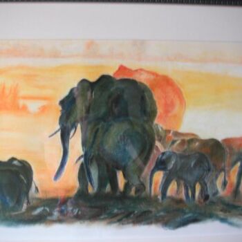 Drawing titled "éléphants et couche…" by Koki, Original Artwork