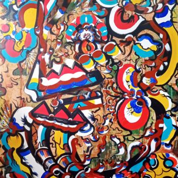 Картина под названием "Le Regard Perdu !" - Kokou Senavon, Подлинное произведение искусства, Акрил Установлен на Деревянная…
