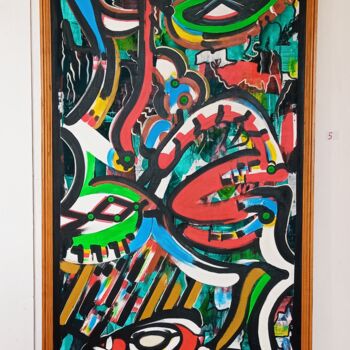Painting titled "Double face !" by Kokou Senavon, Original Artwork, Acrylic Mounted on Wood Panel