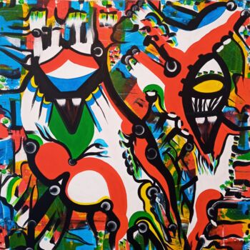 Картина под названием "L'explosion !" - Kokou Senavon, Подлинное произведение искусства, Акрил Установлен на Деревянная рама…