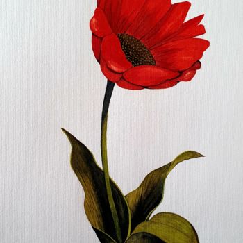 Pintura intitulada "flor roja acuarela" por Irene Pestana Eliche, Obras de arte originais, Aquarela