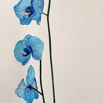Peinture intitulée "orquídea azul celes…" par Irene Pestana Eliche, Œuvre d'art originale, Aquarelle
