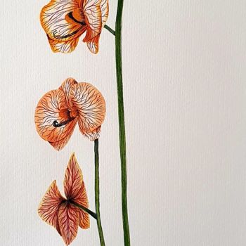 Peinture intitulée "orquídea naranja" par Irene Pestana Eliche, Œuvre d'art originale, Aquarelle
